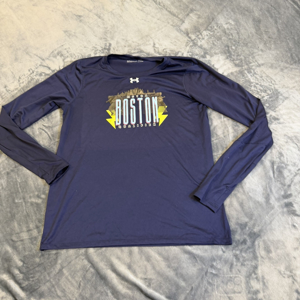 Under Armour HeatGear Loose Shirt Men Sz L L/S Navy Blue MSTCA Boston Qualifier